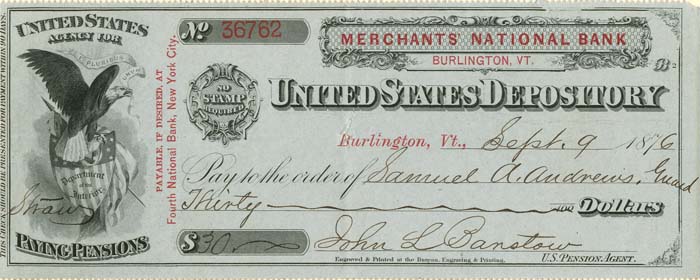 Merchants' National Bank Check